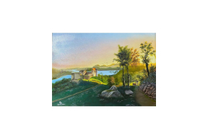 landscape acrylic painting mountain ocean wall art