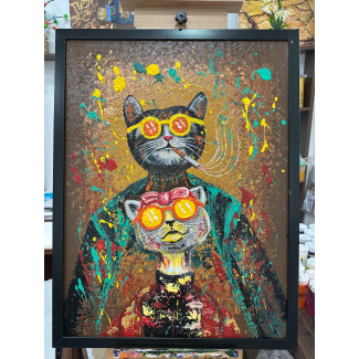 Cool Cat Couple – Hand-painted Acrylic Painting on Canvas | Modern Pop Art