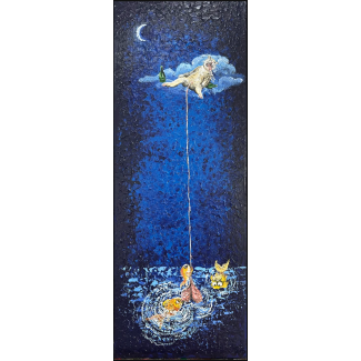 Drunk Cat on the Cloud – Hand-painted Acrylic Painting on Canvas