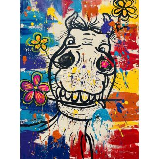 Ngựa Khờ Hài Hước – Tranh Acrylic Pop Art Độc Bản Vẽ Tay