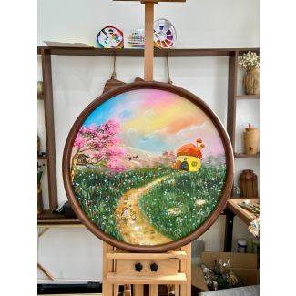 Tranh Tròn Phong Cảnh Đồng Hoa Mộng Mơ Trang Trí Nghệ Thuật