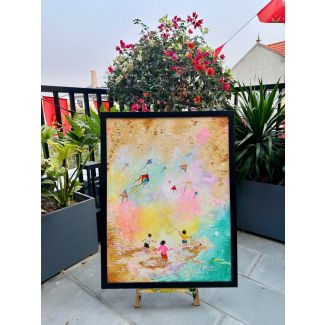 Tranh tuổi thơ thả diều Việt Nam có khung