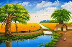 Tranh đồng quê lúa chín vàng