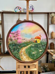 Tranh Tròn Phong Cảnh Đồng Hoa Mộng Mơ Trang Trí Nghệ Thuật