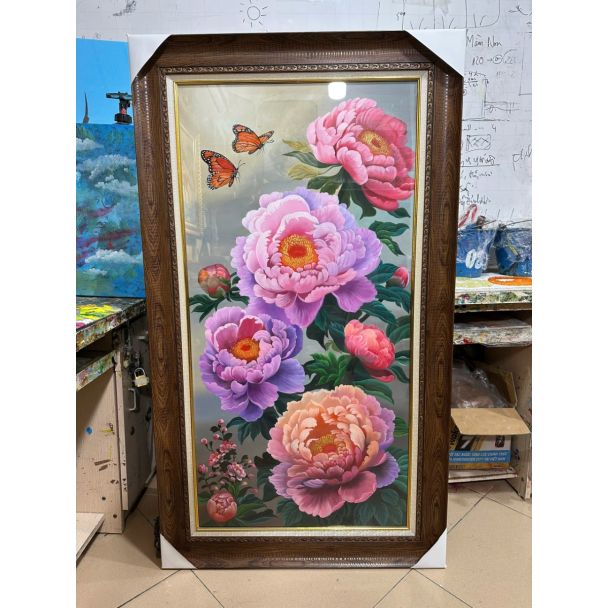 Tranh hoa mẫu đơn có khung