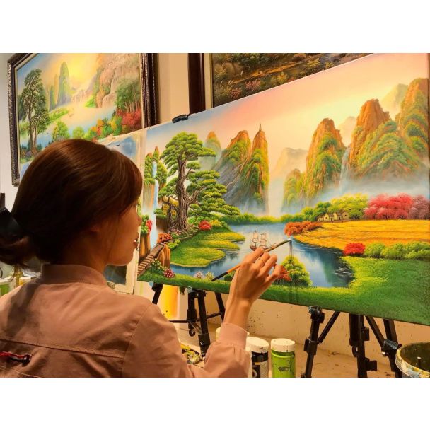 Tranh Sơn thủy hữu tình chưa khung 