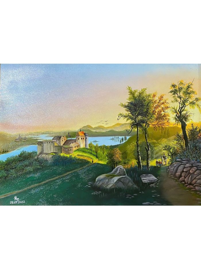 landscape acrylic painting mountain ocean wall art