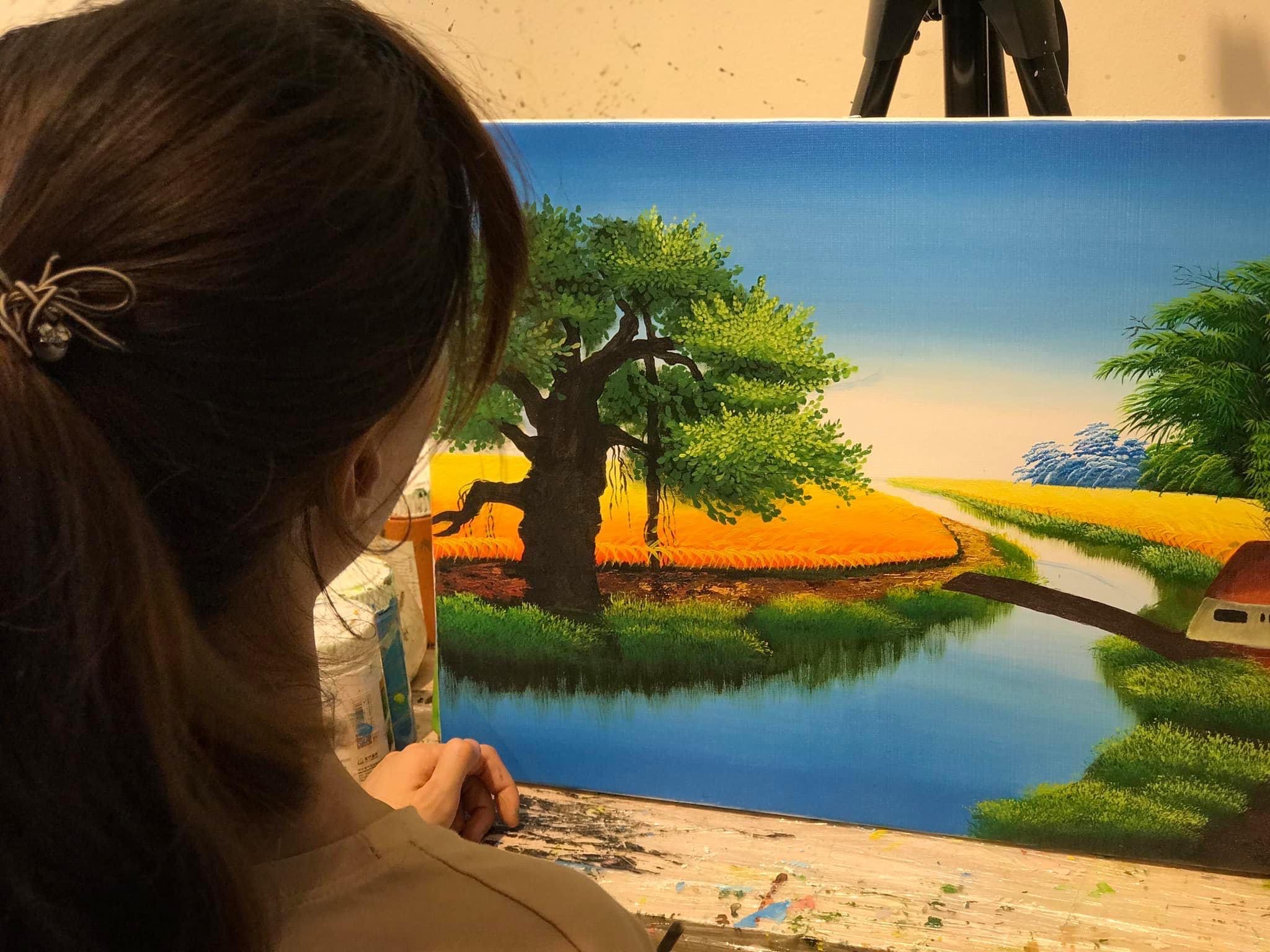 Vẽ tranh đồng quê theo yêu cầu từ ảnh kỷ niệm quê hương