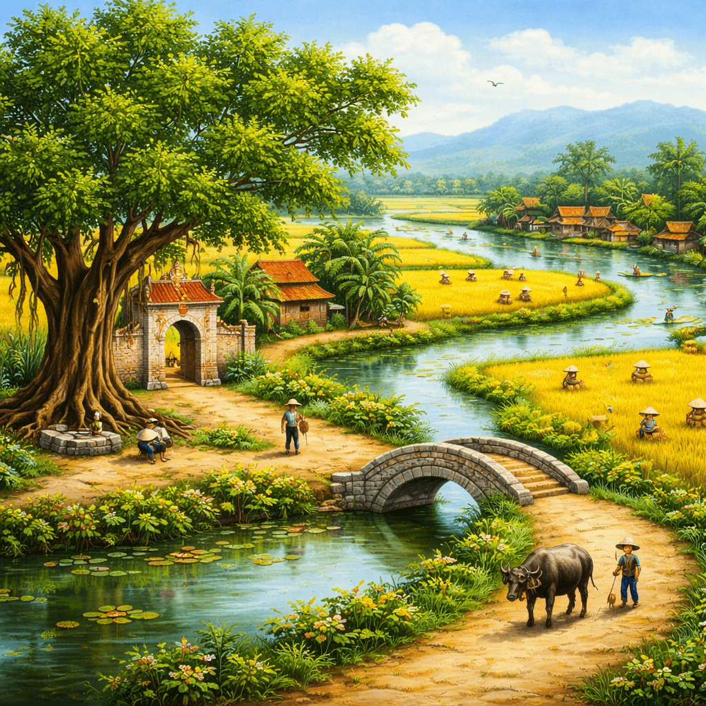 Tranh đồng qu&ecirc; việt nam